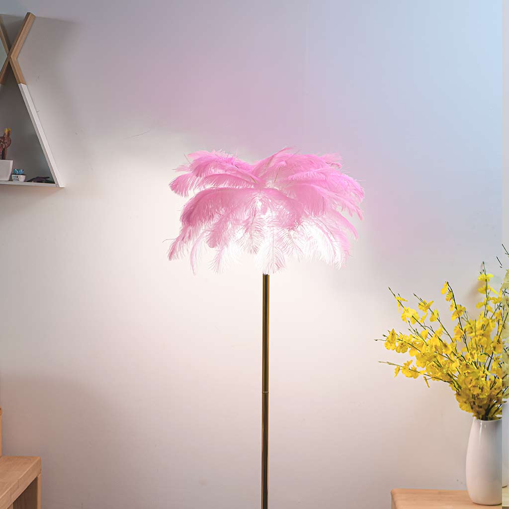 Nordic Standing Floor Lamp with Feather Shade Pink