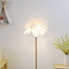 Nordic Standing Floor Lamp with Feather Shade White