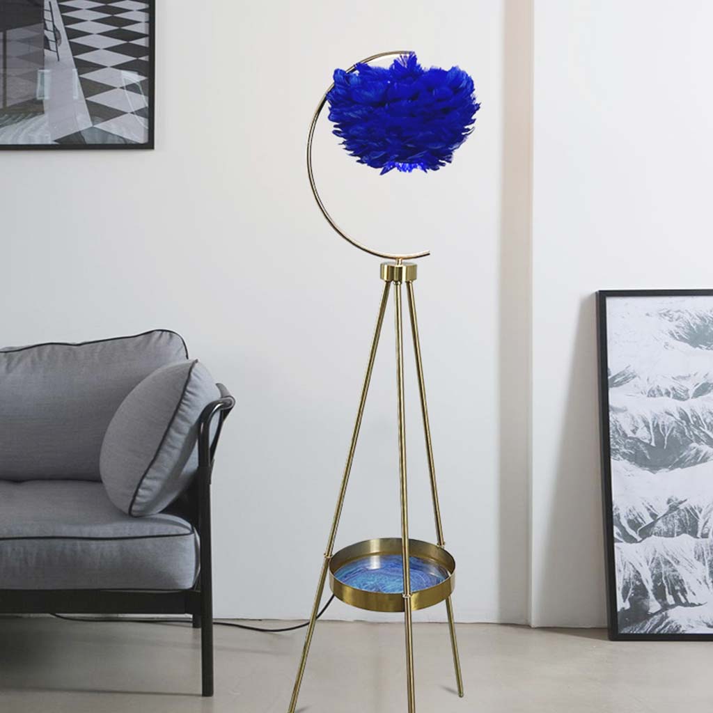 Nordic Tripod Feather Floor Lamp Blue Living Room