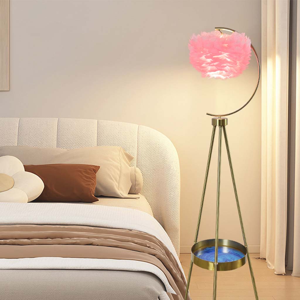 Nordic Tripod Feather Floor Lamp Pink Bedroom
