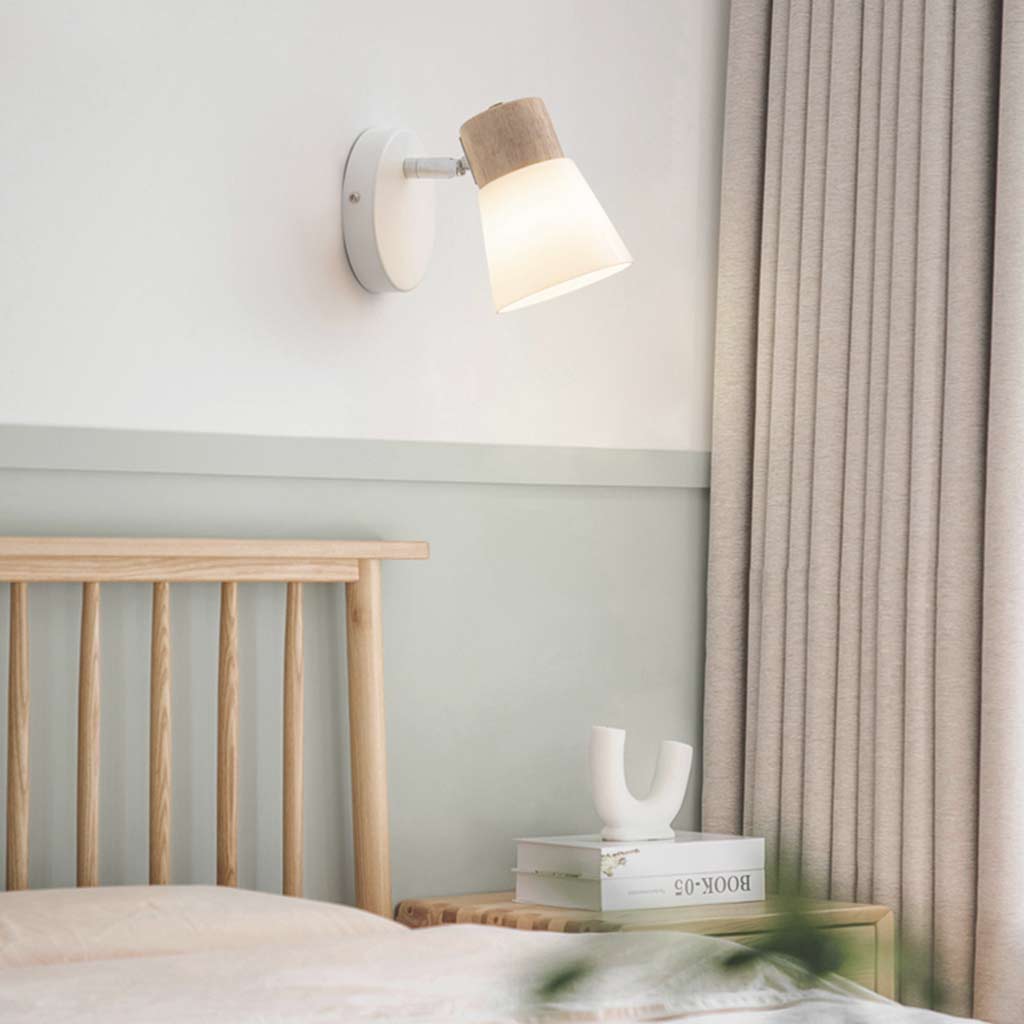 Nordic Wood and Glass Wall Sconce Lighting 1 Light Bedroom