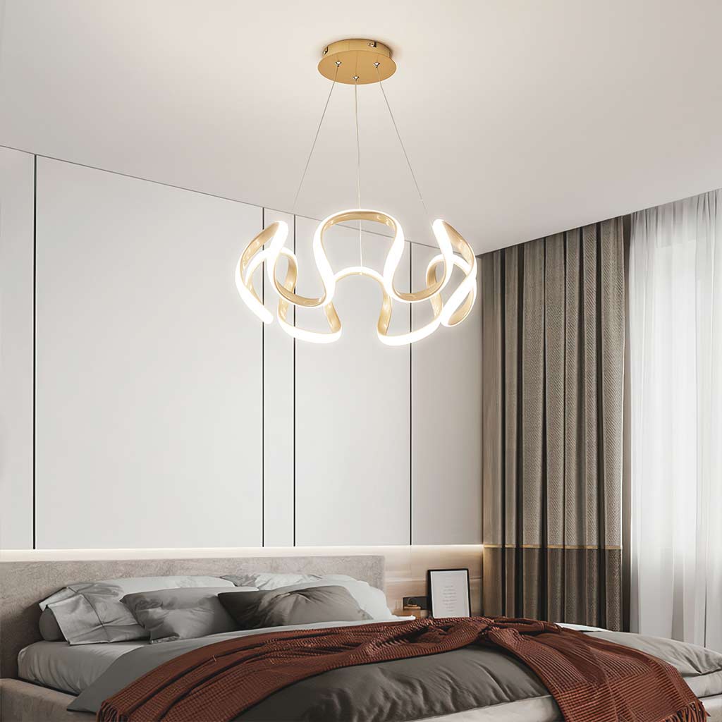 Novelty LED Round Aluminum Gold Linear Chandelier Bedroom