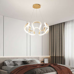 Novelty LED Round Aluminum Gold Linear Chandelier Bedroom
