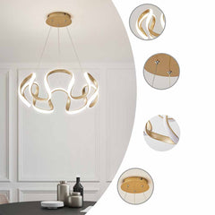 Novelty LED Round Aluminum Gold Linear Chandelier Detail