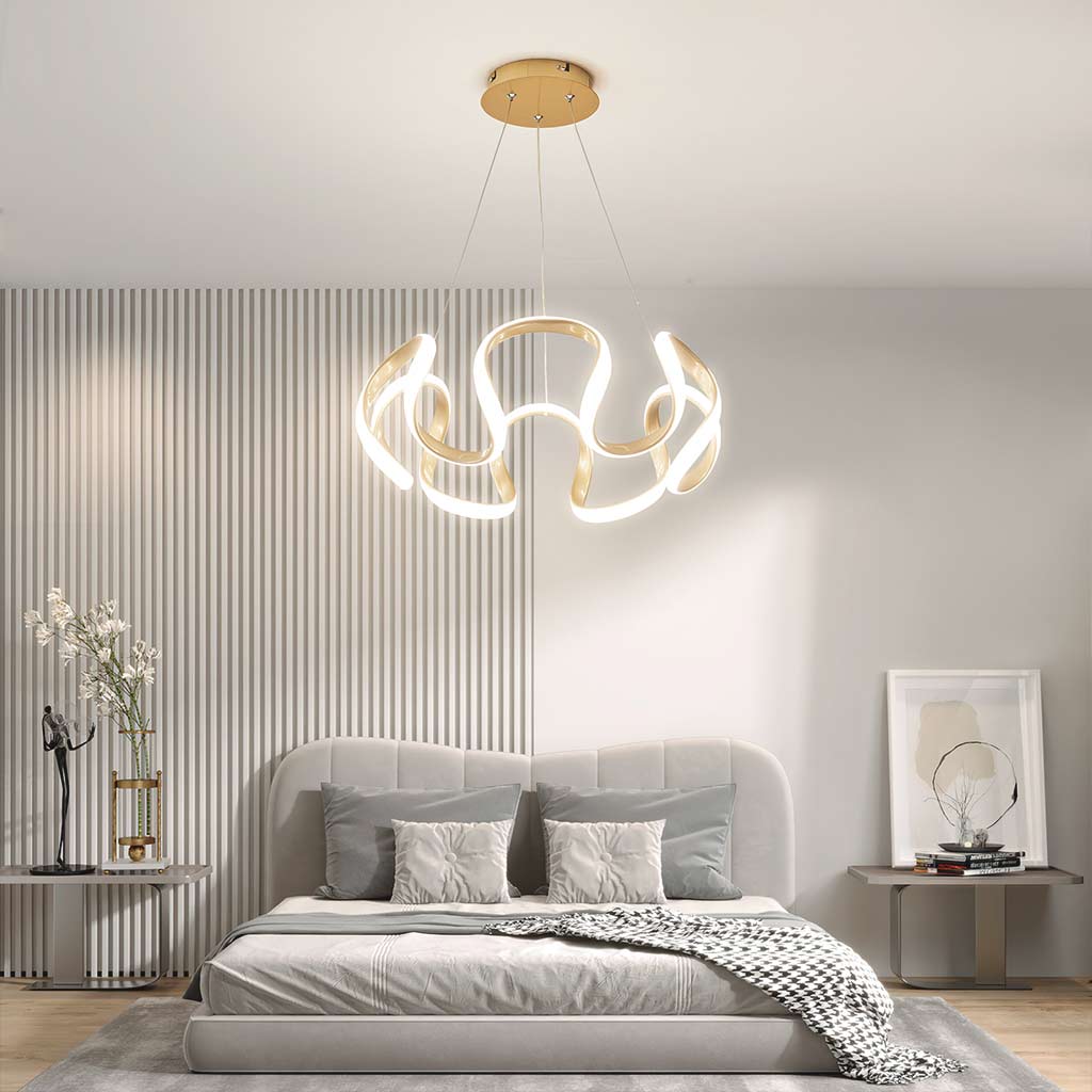 Novelty LED Round Aluminum Gold Linear Chandelier Living Room