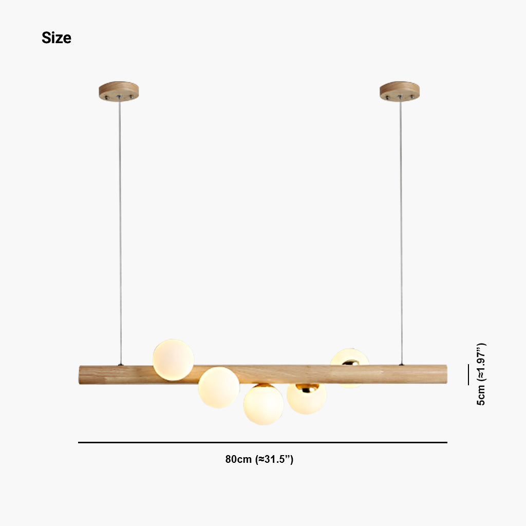 Novelty Wood Glass Globe Linear Chandelier 5 Lights Size