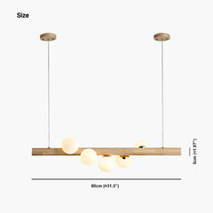 Novelty Wood Glass Globe Linear Chandelier 5 Lights Size