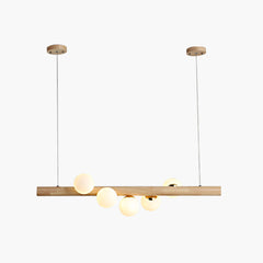 Novelty Wood Glass Globe Linear Chandelier 5 Lights