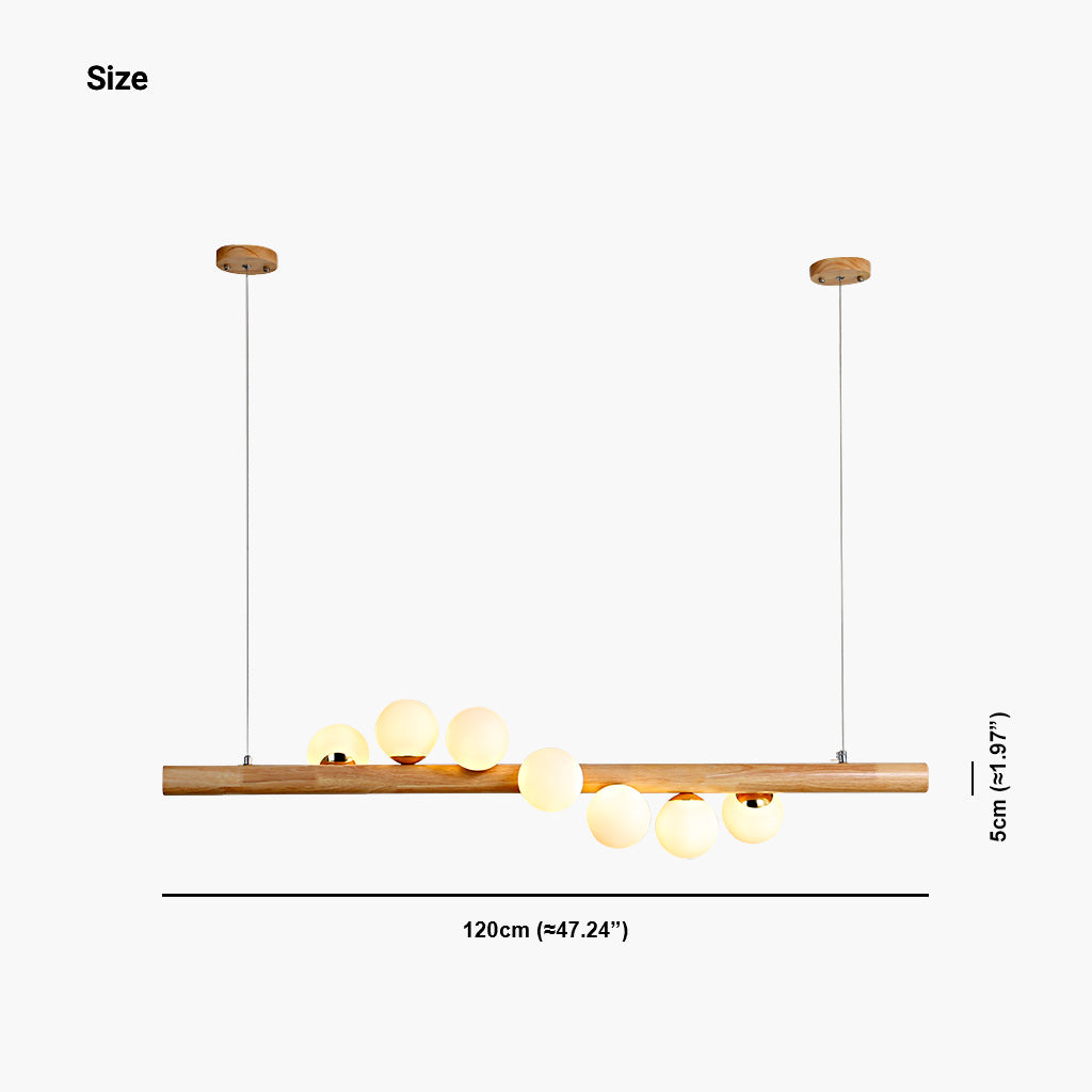 Novelty Wood Glass Globe Linear Chandelier 7 Lights Size