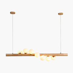 Novelty Wood Glass Globe Linear Chandelier 7 Lights
