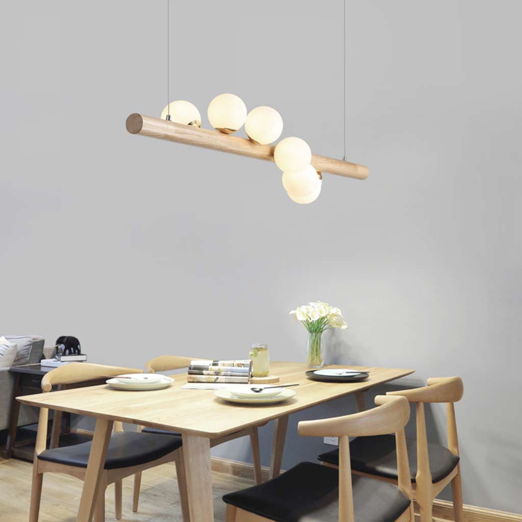 Wood Pendant Ceiling Light Novelty Glass Linear Globe for Dining Room 7 Lights L120cm 47.24
