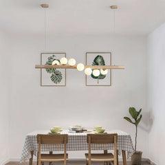 Novelty Wood Glass Globe Linear Chandelier Dining Room