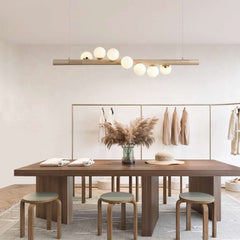Novelty Wood Glass Globe Linear Chandelier Meeting Room