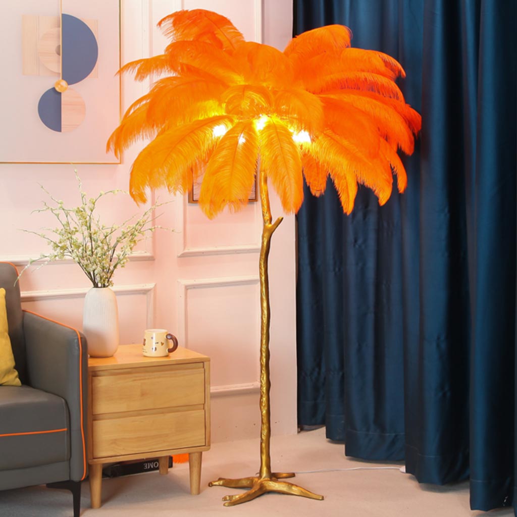 Struisvogelveren vloerlamp luxe, 16 kleuren/hars