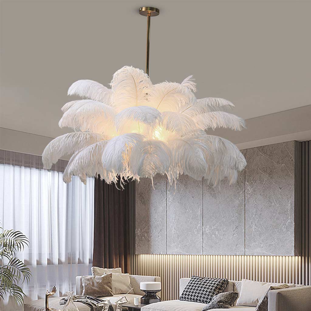 Artistic Ostrich Feather Chandelier Ceiling Light White