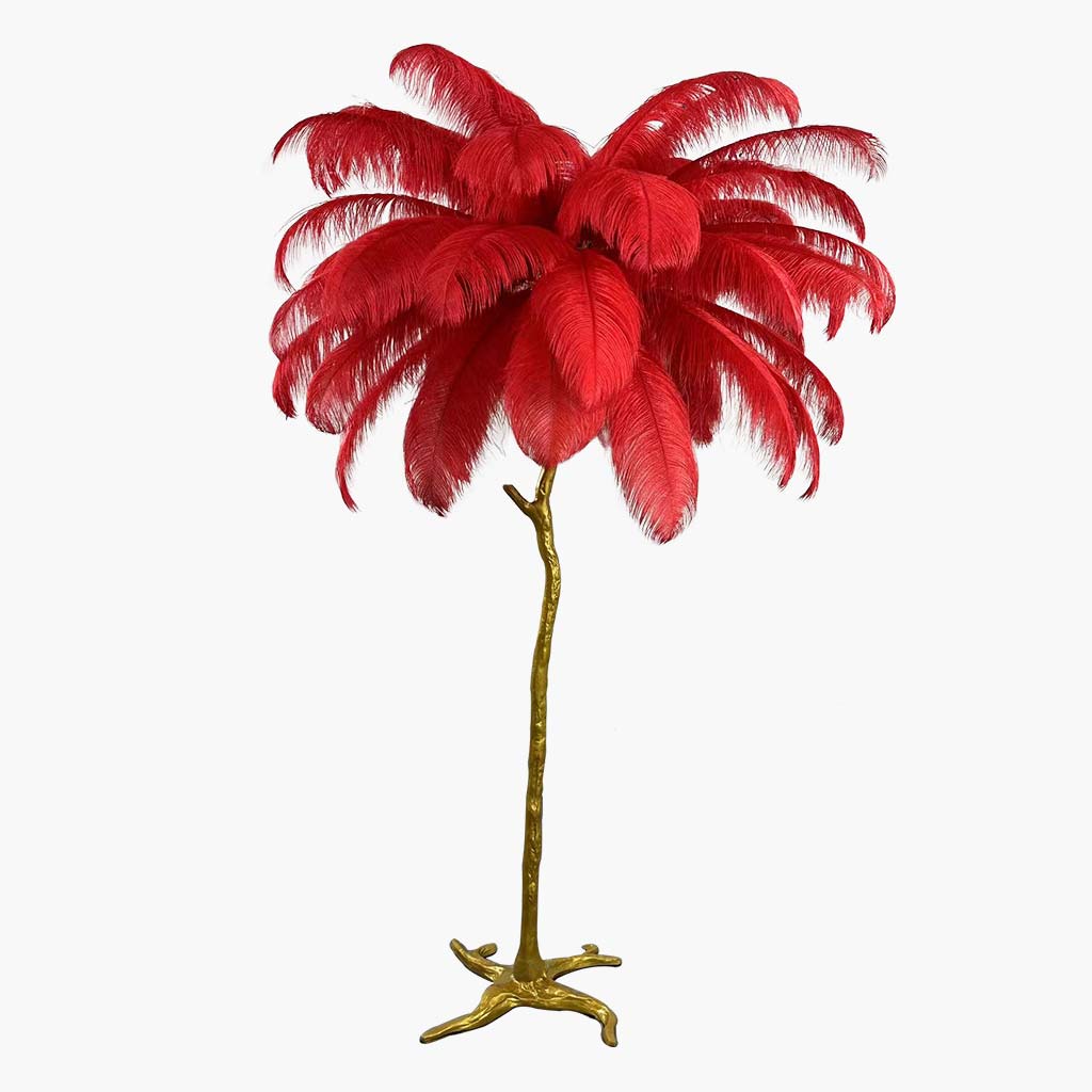 Ostrich-Feather-Floor-Lamp-Bright-Red