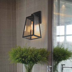 Outdoor Wall Sconce Light Industrial Glass, Black