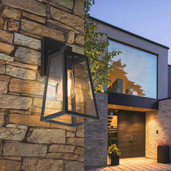 Outdoor Wall Sconce Light Industrial Glass, Black
