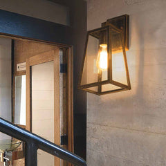 Outdoor Wall Sconce Light Industrial Glass, Black
