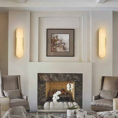 Oval Wall Lamp Marble Alabaster Indoor LED, Black / Gold