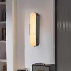 Oval Wall Lamp Marble Alabaster Indoor LED, Black / Gold