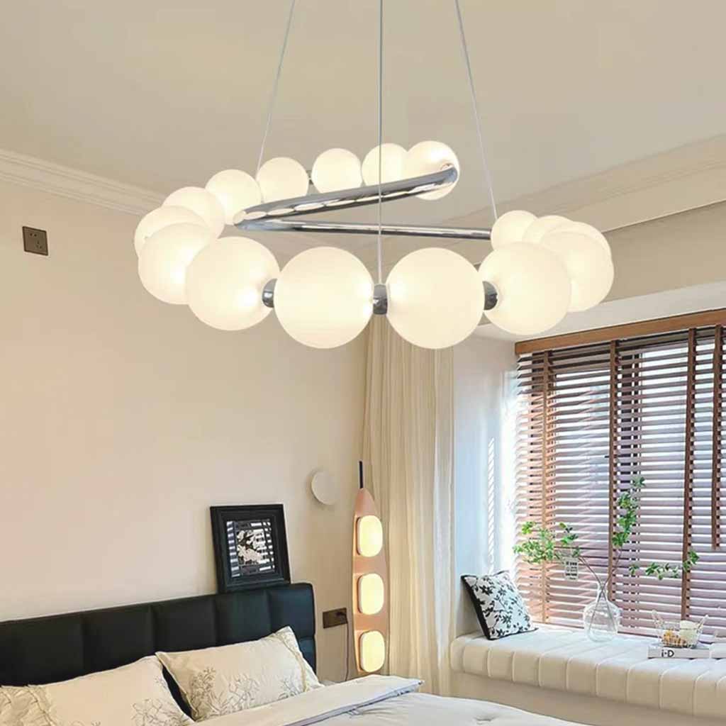 Pearl Round/Linear Chandelier Pendant Light LED, Chrome