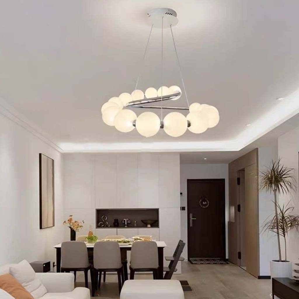 Lustre suspendu rond/linéaire perle LED, Chrome