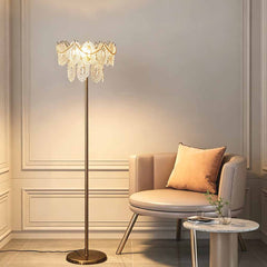 Lámpara de pie de cristal escalonada con perlas para sala de estar