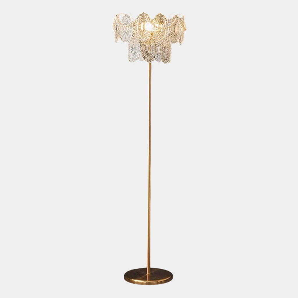 Lámpara de pie de cristal escalonado de perlas
