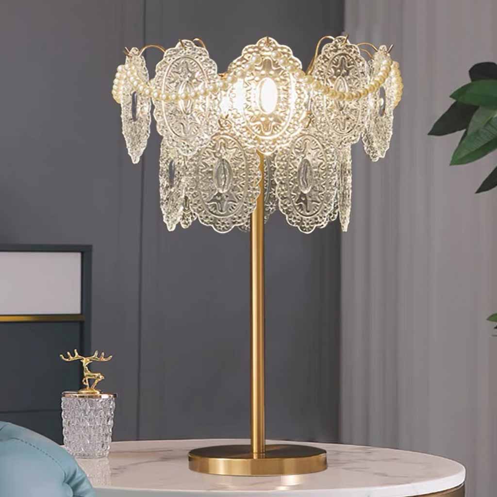 Lámpara de mesa de cristal escalonada de perlas para comedor