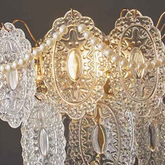 Pantalla de lámpara de mesa de cristal con niveles de perlas