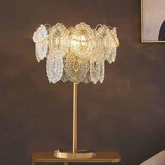 Lámpara de mesa de cristal escalonada con perlas para habitación