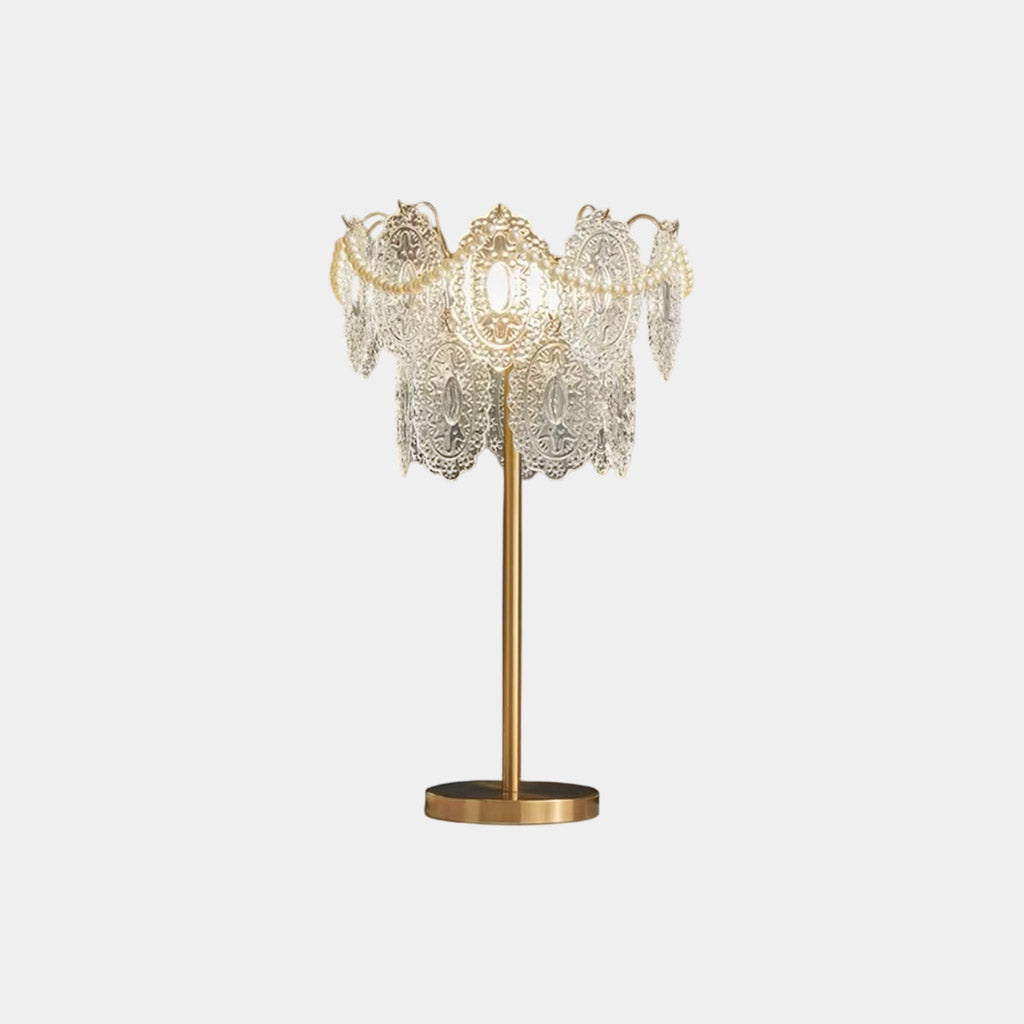 Lámpara de mesa de cristal escalonada de perlas