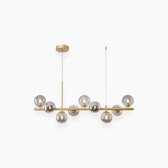 Pendant Chandelie Glass Globe Bubble 9 Light Smoky Grey Gold