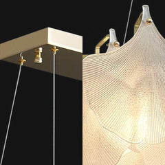PendantChandelier Frosted Glass Ginkgo Leaves Detail