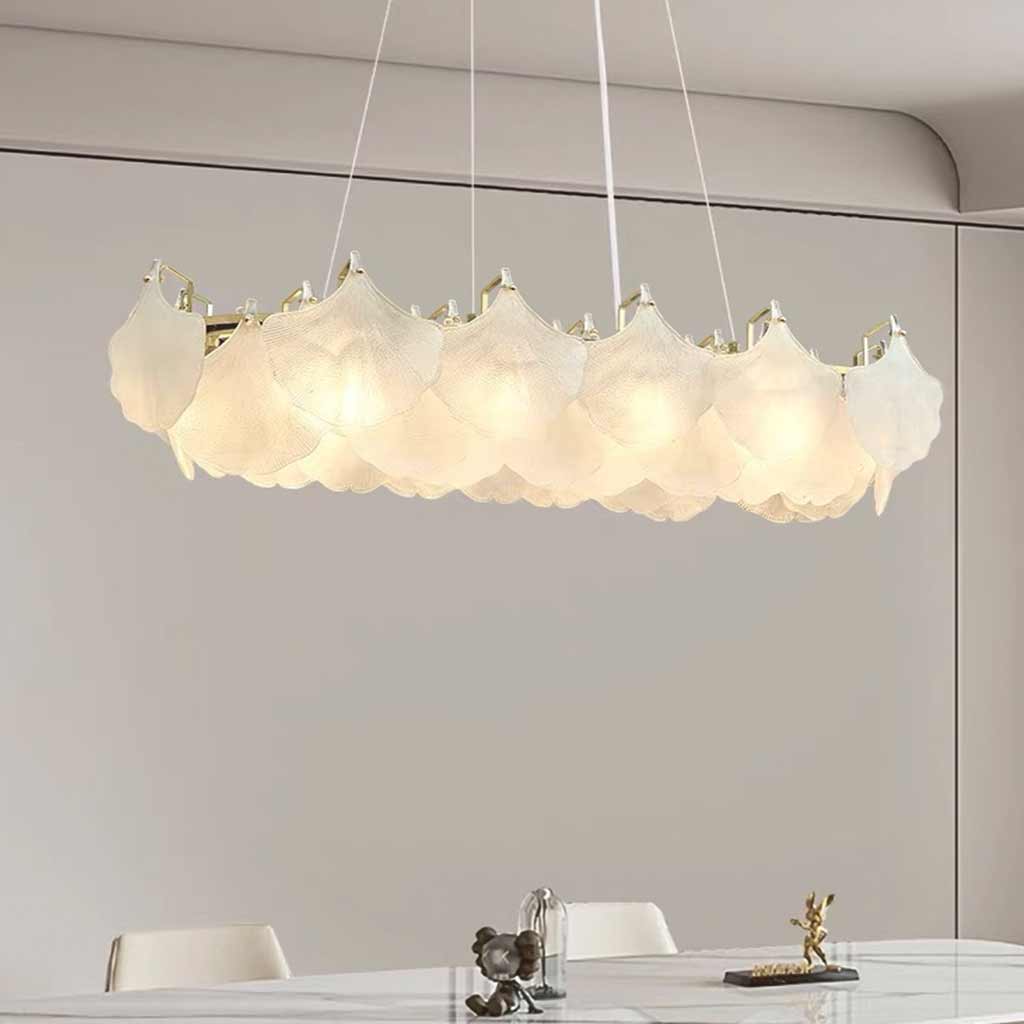 Pendant Chandelier Frosted Glass Ginkgo Leaves Dining Room