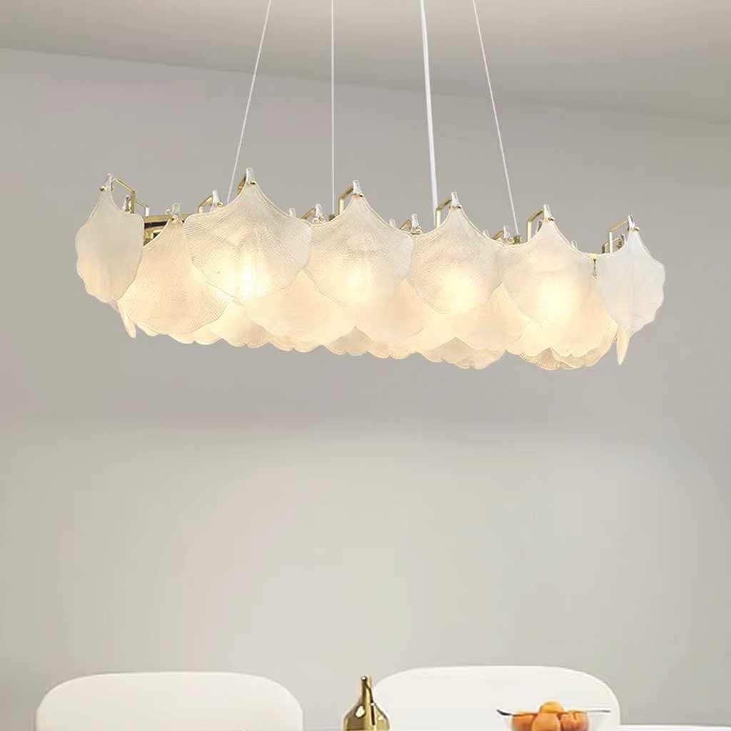 Pendant Chandelier Frosted Glass Ginkgo Leaves Dining Table