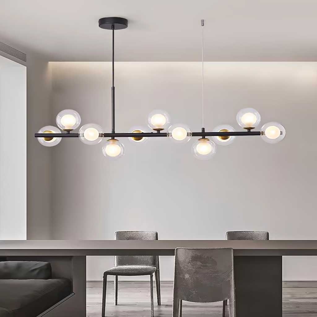 Pendant Chandelier Glass Globe Bubble 11 Light Clear Black Dining Room
