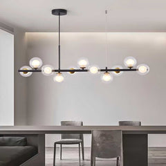 Pendant Chandelier Glass Globe Bubble 11 Light Clear Black Dining Room