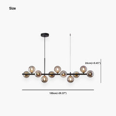 Pendant Chandelier Glass Globe Bubble 11 Light Clear Black Size