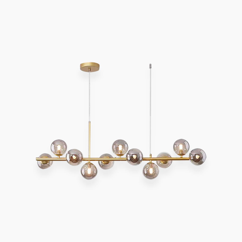 Pendant Chandelier Glass Globe Bubble 11 Light Smoky Grey Gold