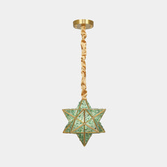 Pendant Light Art Deco Brass Crystal Star Green
