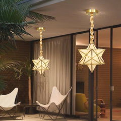 Pendant Light Art Deco Brass Crystal Star Multi Color Balcony
