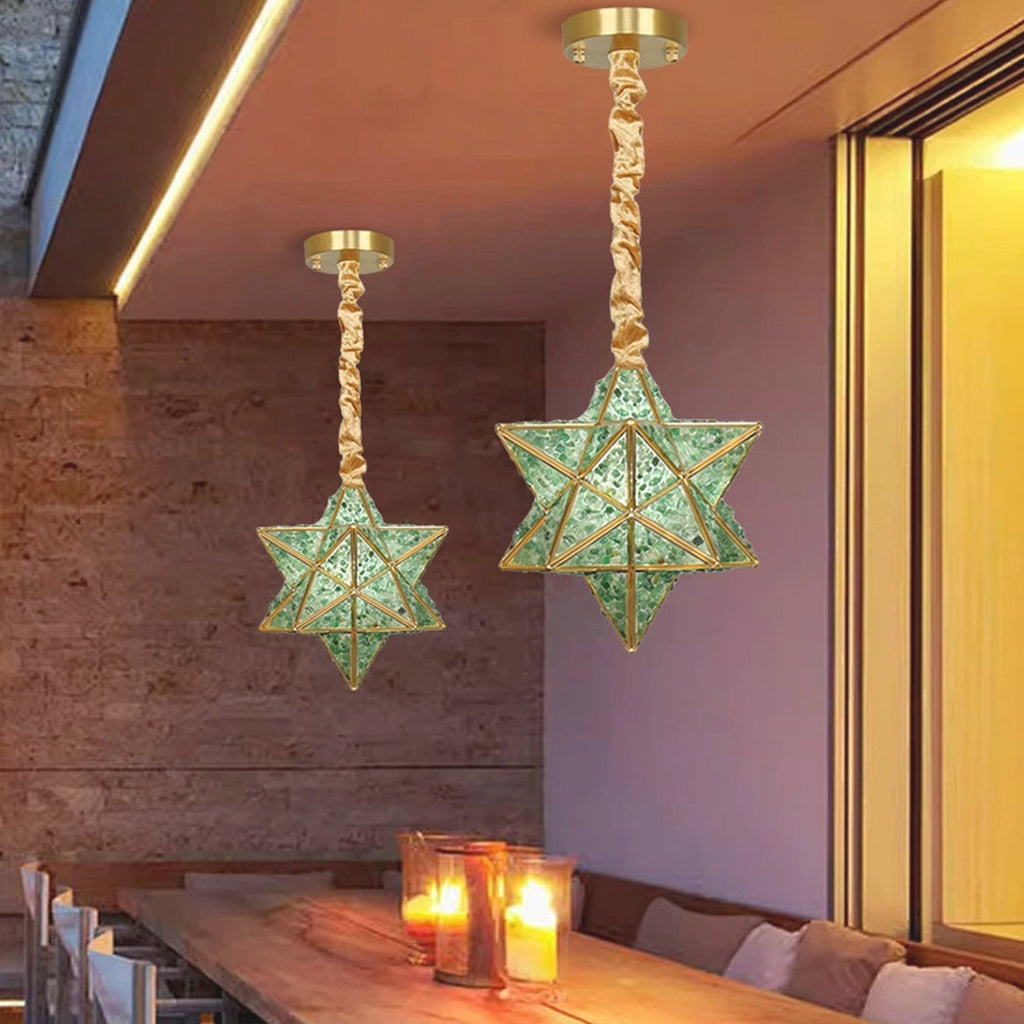 Pendant Light Art Deco Brass Crystal Star Multi Color Dining Table