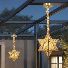 Pendant Light Art Deco Brass Crystal Star Multi Color Outdoor