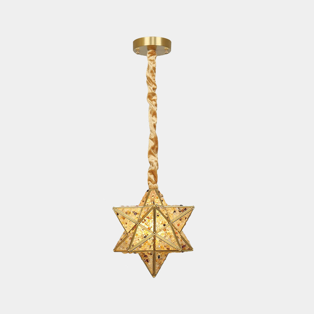 Pendant Light Art Deco Brass Crystal Star