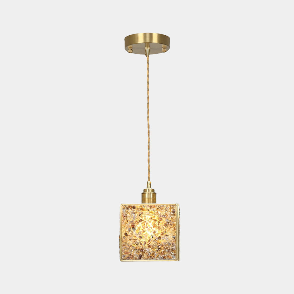 Pendant Light Brass Crystal Square Cube Agate