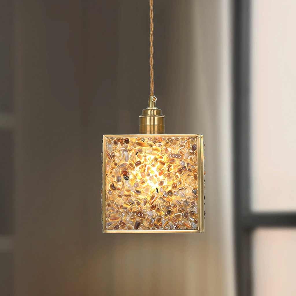 Pendant Light Brass Crystal Square Cube Corner