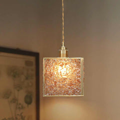 Pendant Light Brass Crystal Square Cube Room