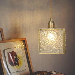 Pendant Light Brass Crystal Square Cube Study Room